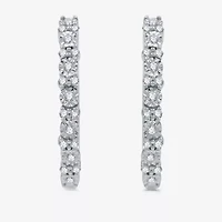 Womens 1/4 CT. T.W. Natural White Diamond Sterling Silver 19.9mm Hoop Earrings