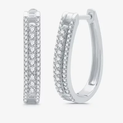 Womens 3/4 CT. T.W. Natural White Diamond Sterling Silver 23.1mm Hoop Earrings