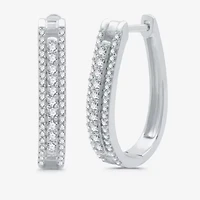 Womens 3/4 CT. T.W. Natural White Diamond Sterling Silver 23.1mm Hoop Earrings