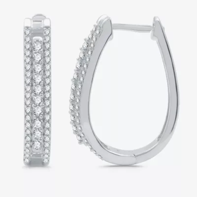 Womens 3/4 CT. T.W. Natural White Diamond Sterling Silver 23.1mm Hoop Earrings