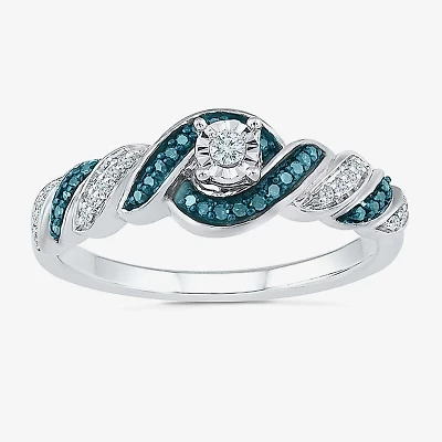 Promise My Love Womens 1/6 CT. T.W. Natural Blue Diamond Sterling Silver Round Side Stone Ring