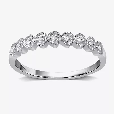 Womens Diamond Accent Natural White 10K Gold Heart Wedding Band
