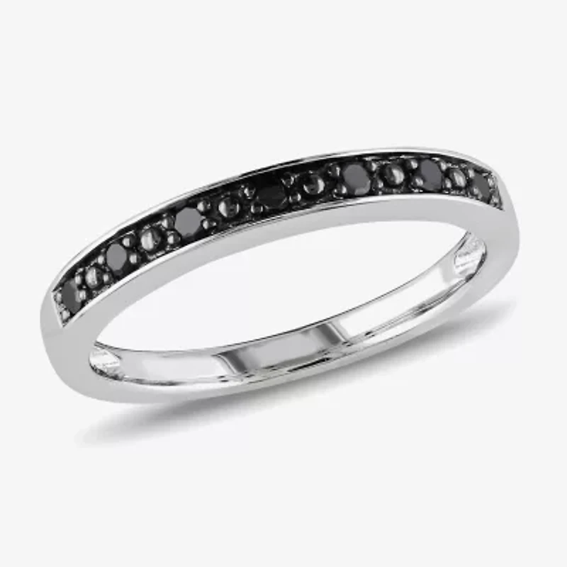 Midnight Black Womens 2MM 1/10 CT. T.W. Natural Diamond Sterling Silver Wedding Band