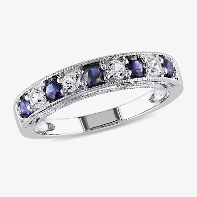 Modern Bride Gemstone Womens 2MM Lab Created Blue Sapphire Sterling Silver Wedding Band