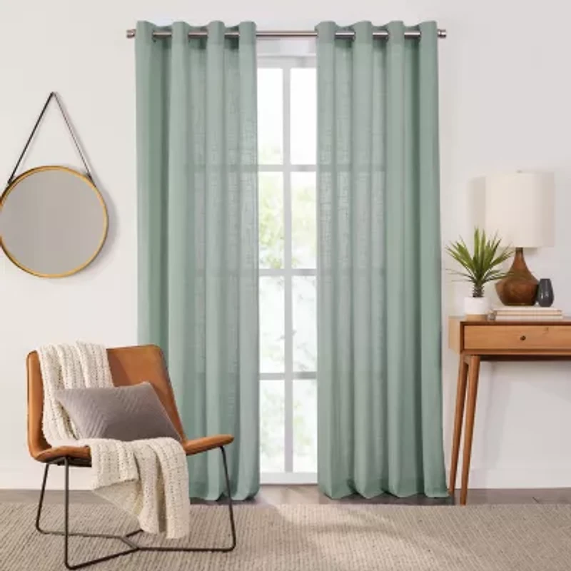 Fieldcrest Arden Solid Cotton Grommet Top Sheer Single Curtain Panel
