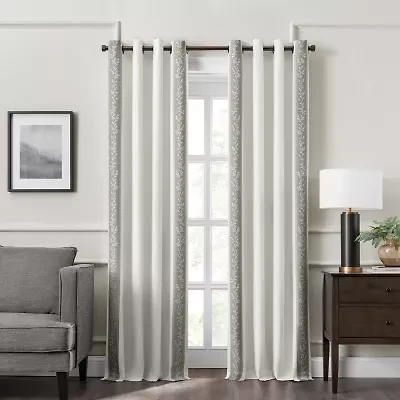 Fieldcrest Heritage Border Leaf Grommet Top Energy Saving 100% Blackout Single Curtain Panel