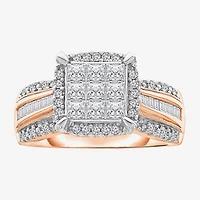 Womens 1 CT. T.W. Natural White Diamond 10K Rose Gold Cushion Halo Engagement Ring