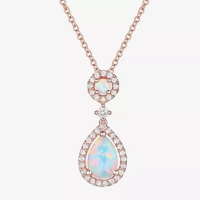 Womens Gemstone 14K Rose Gold Over Silver Pear Pendant Necklace