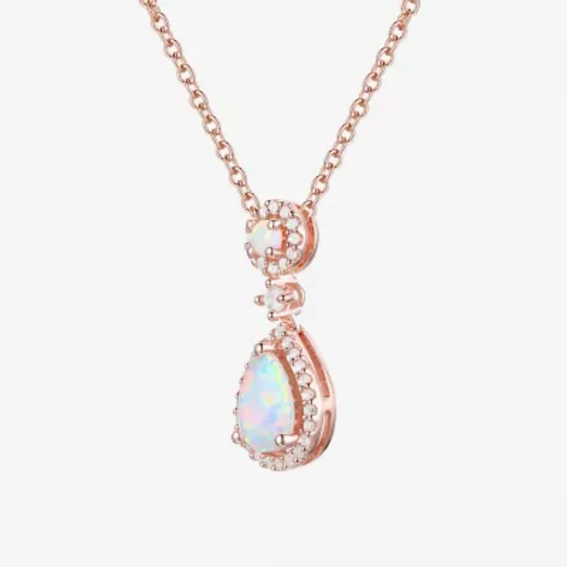Womens Gemstone 14K Rose Gold Over Silver Pear Pendant Necklace