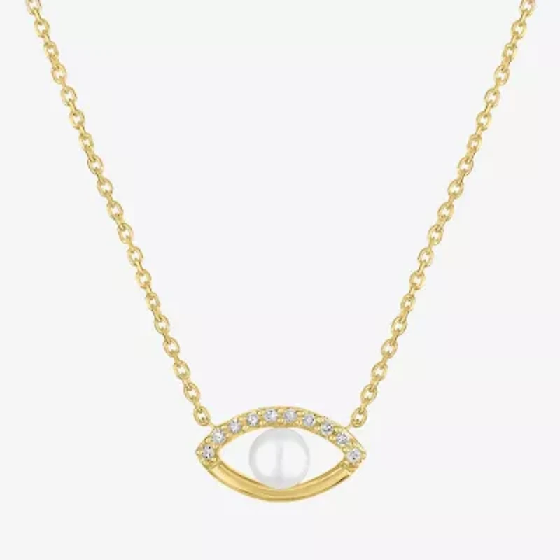 Diamond Addiction (G-H / Si2-I1) Womens Accent Lab Grown White Cultured Freshwater Pearl 14K Gold Over Silver Sterling Evil Eye 2-pc. Jewelry Set