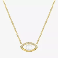 Diamond Addiction (G-H / Si2-I1) Womens Accent Lab Grown White Cultured Freshwater Pearl 14K Gold Over Silver Sterling Evil Eye 2-pc. Jewelry Set