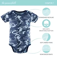 The Peanutshell Blue Camo Baby Boys Round Neck Short Sleeve 7-pc. Bodysuit