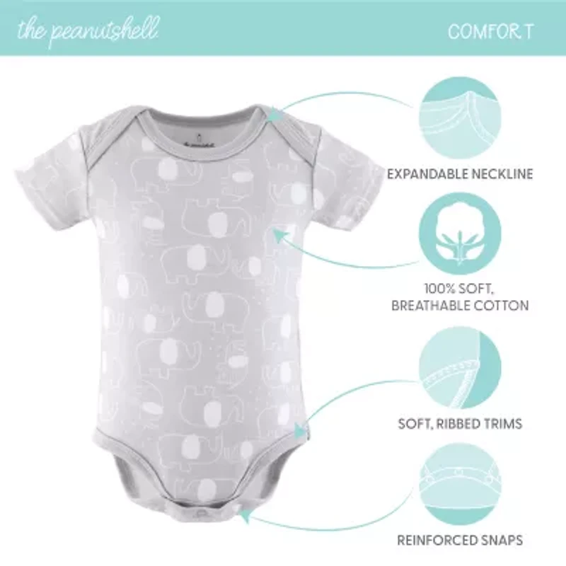 The Peanutshell Elephant Brights Baby Unisex Round Neck Short Sleeve 7-pc. Bodysuit