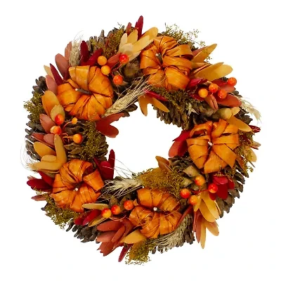 Northlight 13in Orange Pumpkins And Berries Autumn Harvest Wreath