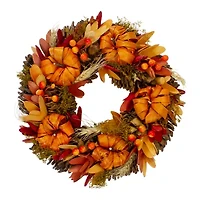 Northlight 13in Orange Pumpkins And Berries Autumn Harvest Wreath
