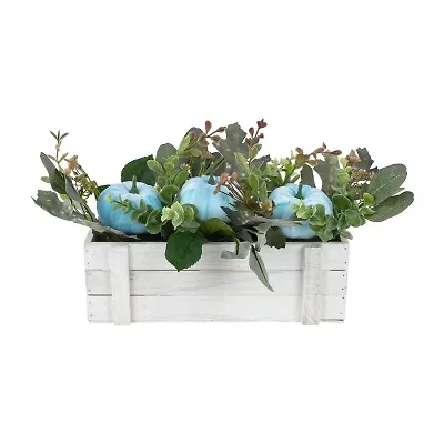 Northlight 18in Fall Harvest Foliage And Blue Pumpkins Planter