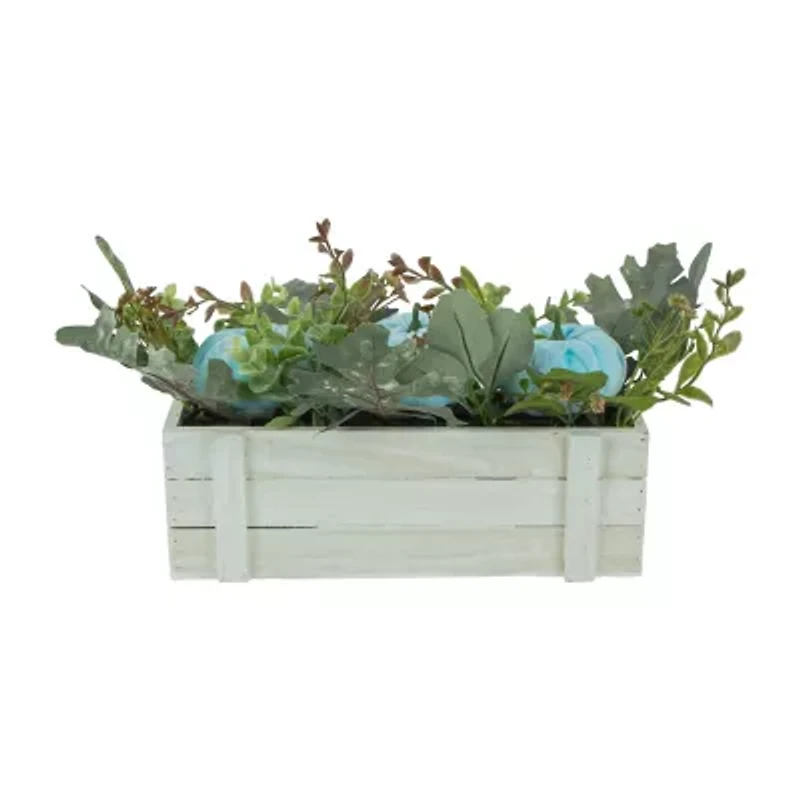 Northlight 18in Fall Harvest Foliage And Blue Pumpkins Planter