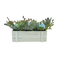 Northlight 18in Fall Harvest Foliage And Blue Pumpkins Planter