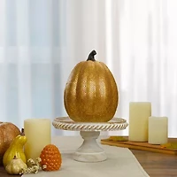 Northlight 9.75in Gold And Orange Greek Key Textured Autumn Pumpkin Thanksgiving Tabletop Decor
