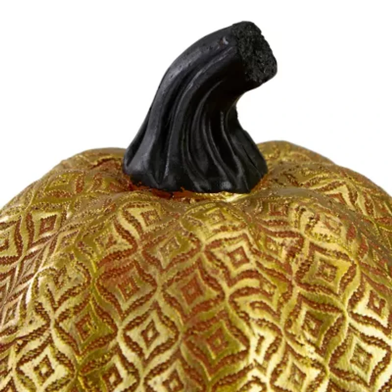 Northlight 9.75in Gold And Orange Greek Key Textured Autumn Pumpkin Thanksgiving Tabletop Decor