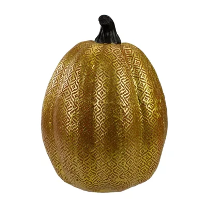 Northlight 9.75in Gold And Orange Greek Key Textured Autumn Pumpkin Thanksgiving Tabletop Decor