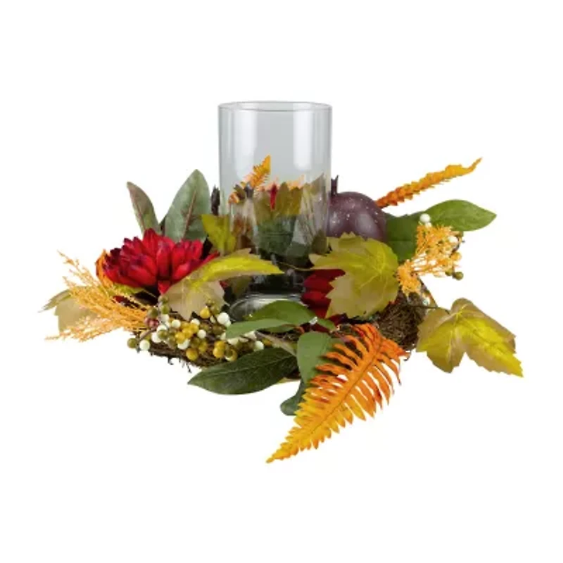Northlight 22in Mums With Pomegranate Fall Centerpiece Candle Holder