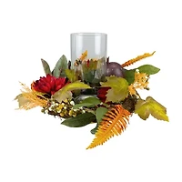 Northlight 22in Mums With Pomegranate Fall Centerpiece Candle Holder
