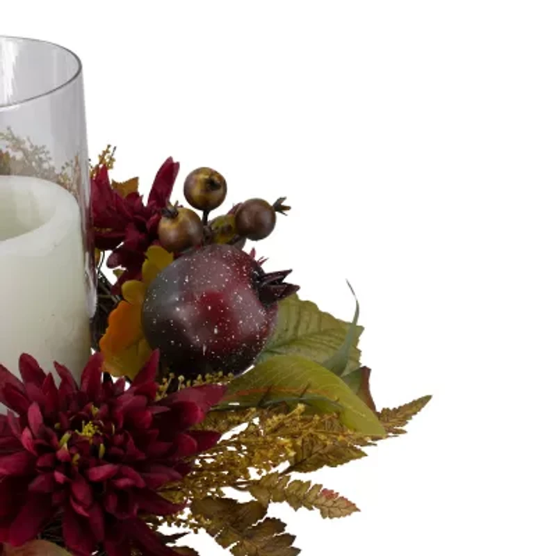 Northlight 22in Mums With Pomegranate Fall Centerpiece Candle Holder