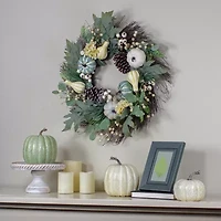 Northlight 22in Green And White Pumpkins With Berries Artificial Fall Harvest Wreath