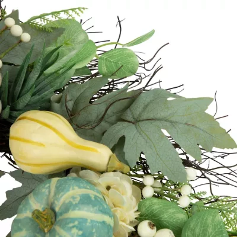 Northlight 22in Green And White Pumpkins With Berries Artificial Fall Harvest Wreath
