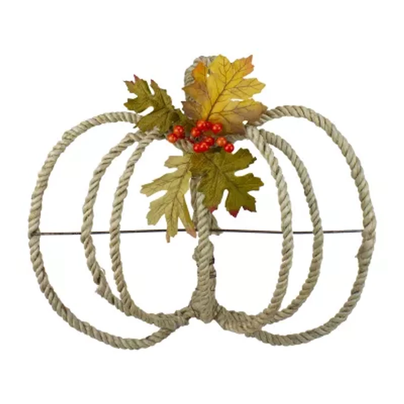 Northlight 16in Autumn Foliage And Rope Pumpkin Thanksgiving Wall Art Set