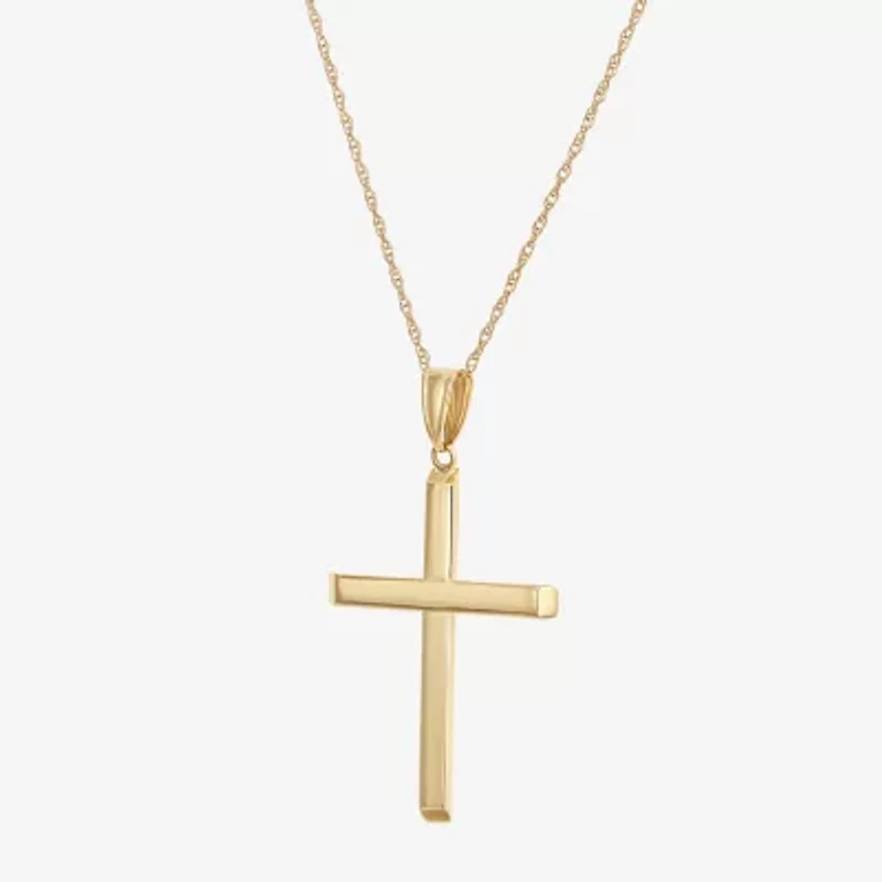 Mens 14K Gold Cross 22 Inch Pendant Necklace