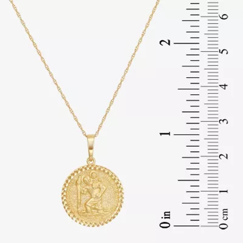 Saint Christopher Mens 14K Gold Round 22 Inch Pendant Necklace