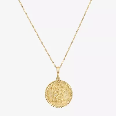 Saint Christopher Mens 14K Gold Round 22 Inch Pendant Necklace