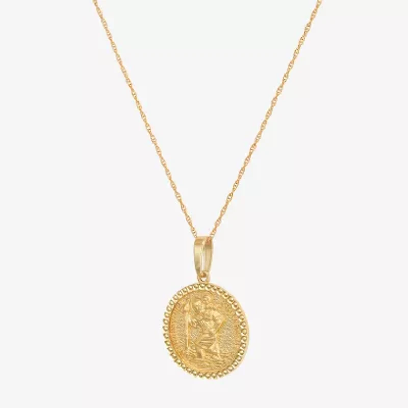 Saint Christopher Mens 14K Gold Round 22 Inch Pendant Necklace