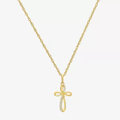 Womens White Cubic Zirconia 14K Gold Cross 18 Inch Pendant Necklace