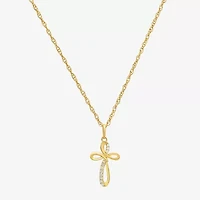 Womens White Cubic Zirconia 14K Gold Cross 18 Inch Pendant Necklace