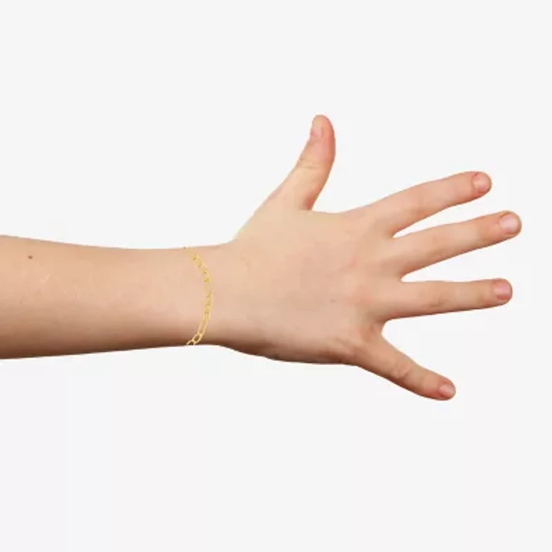 Girls 14K Gold 6 Inch Hollow Figaro Round Chain Bracelet