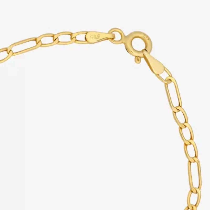 Girls 14K Gold 6 Inch Hollow Figaro Round Chain Bracelet