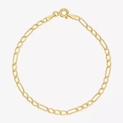 Girls 14K Gold 6 Inch Hollow Figaro Round Chain Bracelet