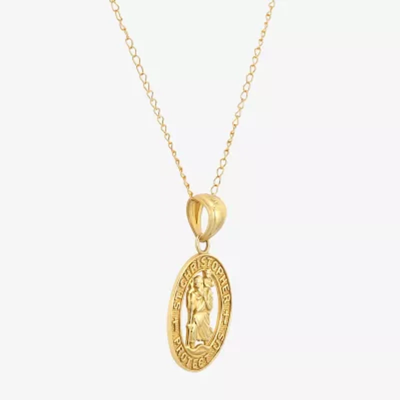 Saint Christopher Girls 14K Gold Oval 13 Inch Pendant Necklace