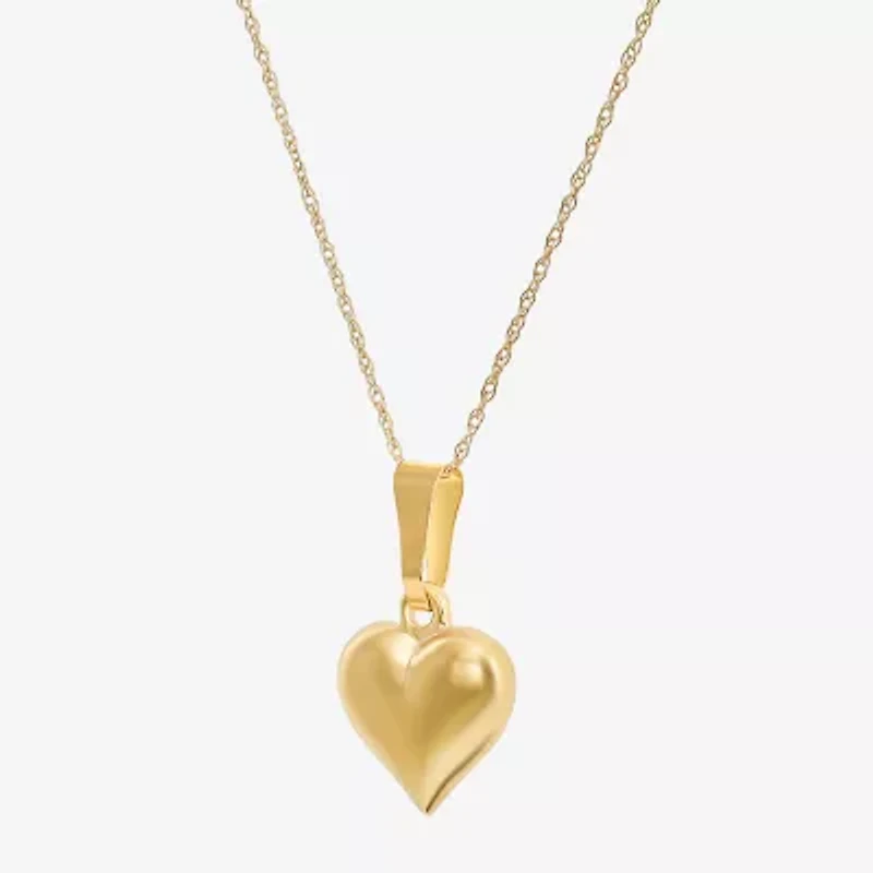 Girls 14K Gold Heart 13 Inch Pendant Necklace