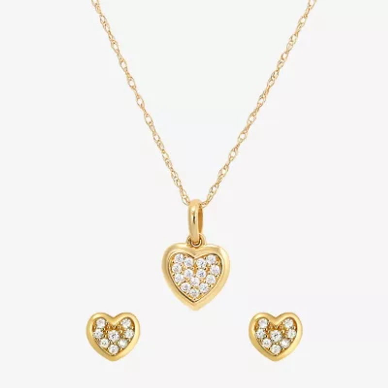 Girls Cubic Zirconia 14K Gold Heart 2-pc. Jewelry Set