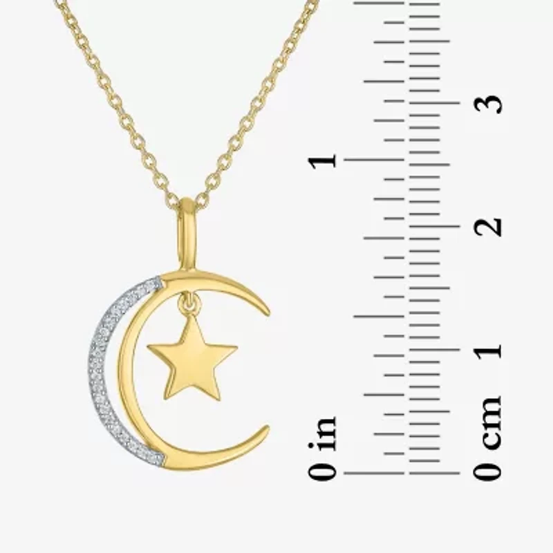 Diamond Accent (G-H / Si2-I1) Womens Lab Grown White 14K Gold Over Silver Sterling Moon 18 Inch Pendant Necklace