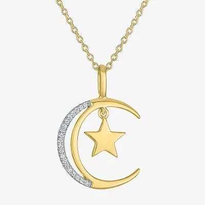 Diamond Accent (G-H / Si2-I1) Womens Lab Grown White 14K Gold Over Silver Sterling Moon 18 Inch Pendant Necklace