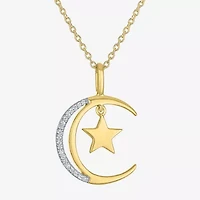 Diamond Accent (G-H / Si2-I1) Womens Lab Grown White 14K Gold Over Silver Sterling Moon 18 Inch Pendant Necklace
