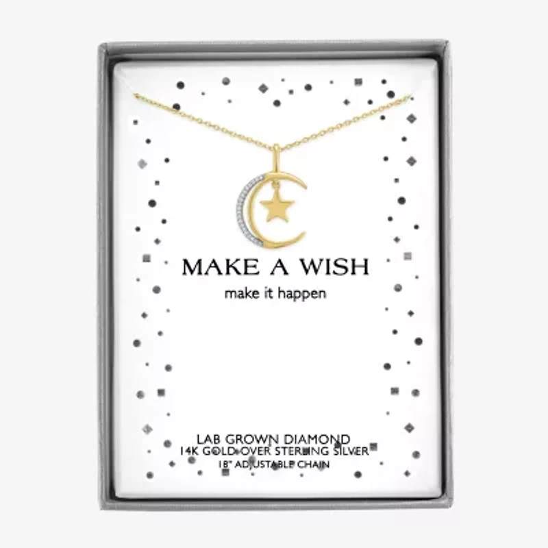 Diamond Accent (G-H / Si2-I1) Womens Lab Grown White 14K Gold Over Silver Sterling Moon 18 Inch Pendant Necklace