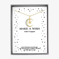 Diamond Accent (G-H / Si2-I1) Womens Lab Grown White 14K Gold Over Silver Sterling Moon 18 Inch Pendant Necklace