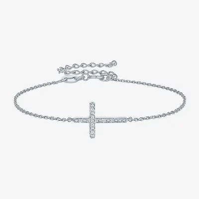 Diamond Accent (G-H / Si2-I1) Womens Sterling Silver 18 Inch Cable Cross Chain Bracelet