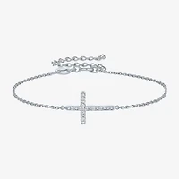 Diamond Accent (G-H / Si2-I1) Womens Sterling Silver 18 Inch Cable Cross Chain Bracelet